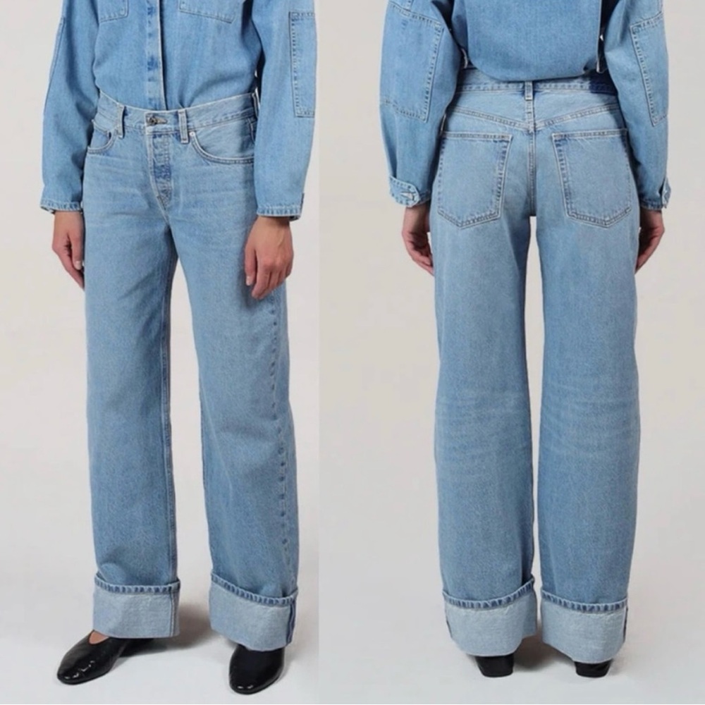 ETICA Stanton Cuff Wide Leg High Rise Jeans Size 29 Baggy Denim Button Fly